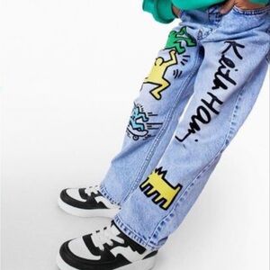 NWOT- H&M Keith Haring Adjustable Waist Jeans Size 8Y